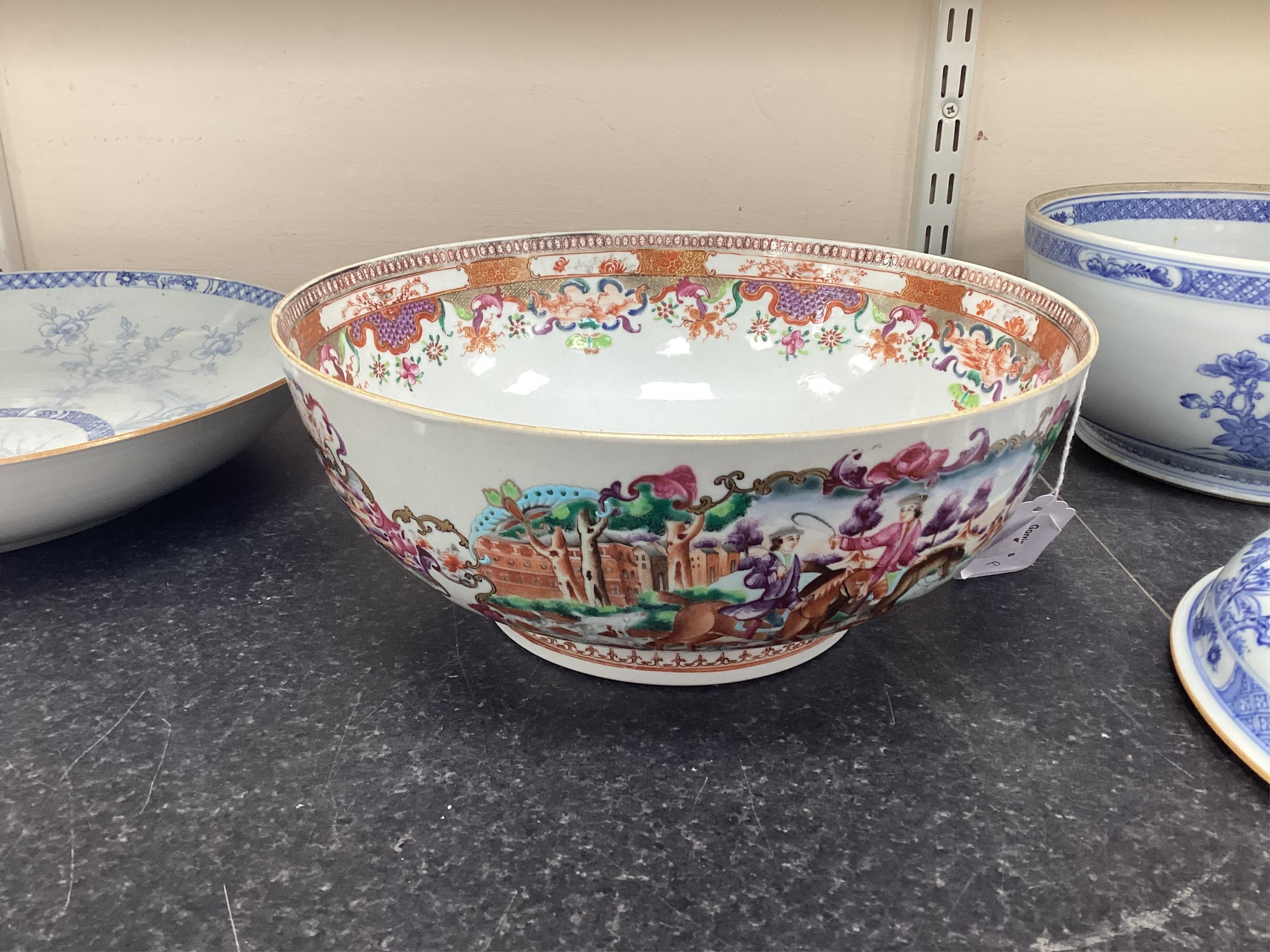 A Chinese export European subject ‘hunting’ punch bowl, Qianlong period